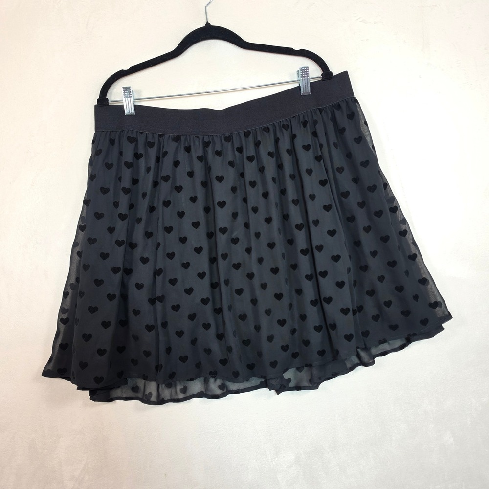 TORRID Mini Skirt Women's 2x Black Flocked Heart Chiffon Coquette Romantic - Picture 10 of 14
